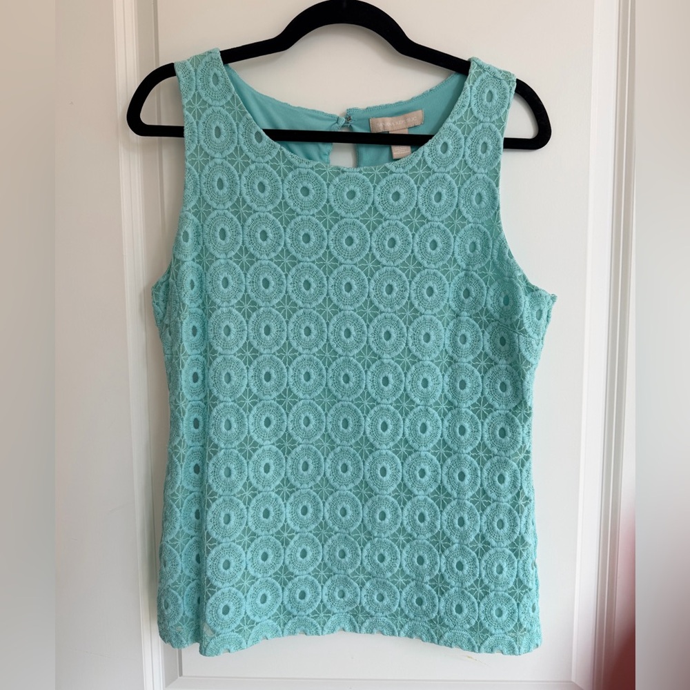 Banana Republic Women’s Blue Green Lacy Sleeveless Shell Top Size Large